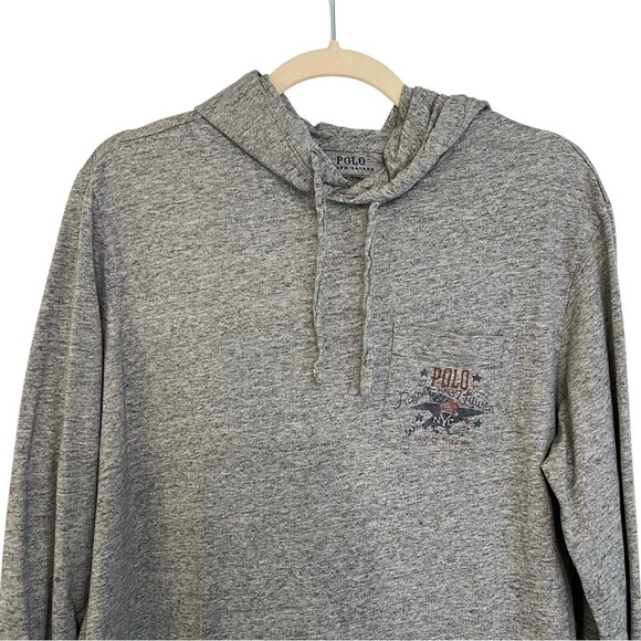 Polo Ralph Lauren Men’s American Flag Hoodie Shirt Heather Grey Medium Patriotic - Picture 2 of 5
